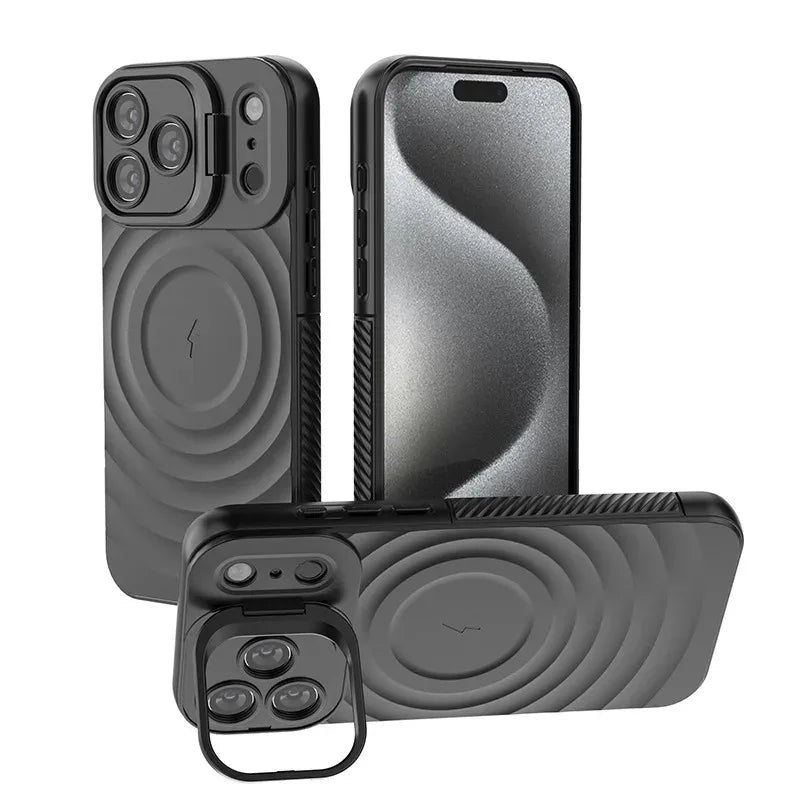 Ripple Matte Armor For Magsafe Magnetic Wireless Charge Case For iPhone 16 Plus 15 14 13 Pro Max Camera Fold Stand Protect Cover