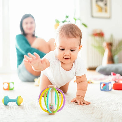 Baby Rattle Toy Wooden Rain Drum With Silicone Baby Sensory Touch Toy Newborn Dental Care Gum Anti-eating Hand Molar Stick Gif by Smarsty