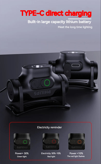 PHILIPS LED Headlamp Sensor Head Flashlight Ten Types of Lighting Type-C Rechargeable Headlight Outdoor Camping Fishing Lantern by Smarsty