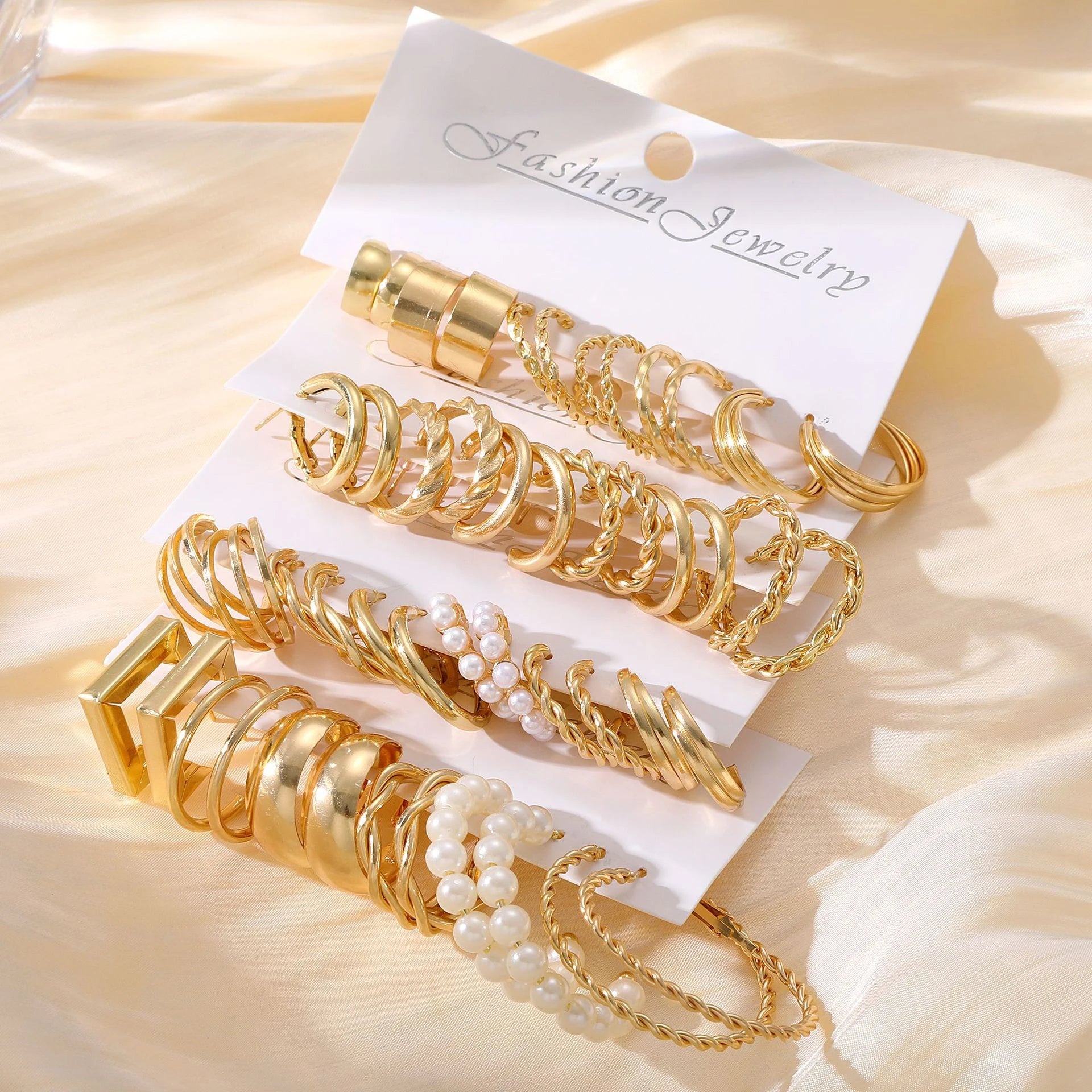 Boho Gold Circle Hoop Earrings Set with Vintage Pearl Design - Smarsty