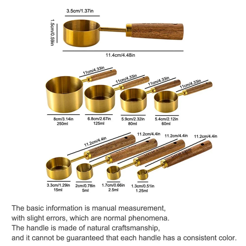 Gold Wooden Handle Stainless Steel Measuring Cups Set - Smarsty