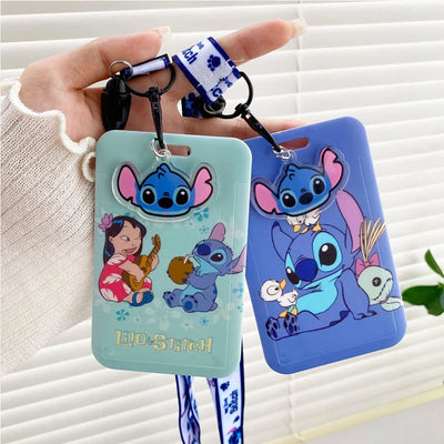 Disney Stitch ID Badge Holder Lanyards Pendant Lovely Girls Lilo Door Card Holders Neck Strap Keychain Women Credential Gift - Smarsty