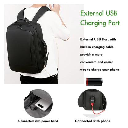 1Pcs Expandable Travel Backpack, Business casual men's backpack,with USB charging,waterproof fabric,suitable for daily commuting - Smarsty