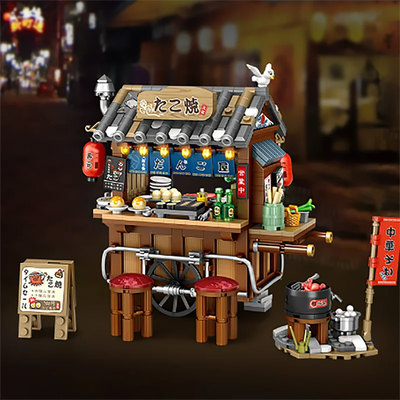 Street View Series Building blocks Izakaya Shaved Ice Shop Takoyaki Shop Coffee shop Panda Tea House model children's gift by Smarsty