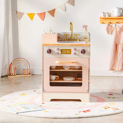 Robotime Robud Kids Corner Kitchen Playset Wooden Play Kitchen Set with Realistic Sound Pretend Play Gift for Boys Girls Pink by Smarsty