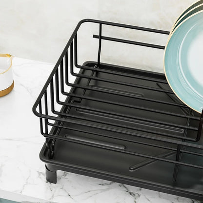 Single Layer Hollow Dish Rack Kitchen Countertop Rack with Drainage Tray Multifunctional Tableware Rack Rust Resistant Durable