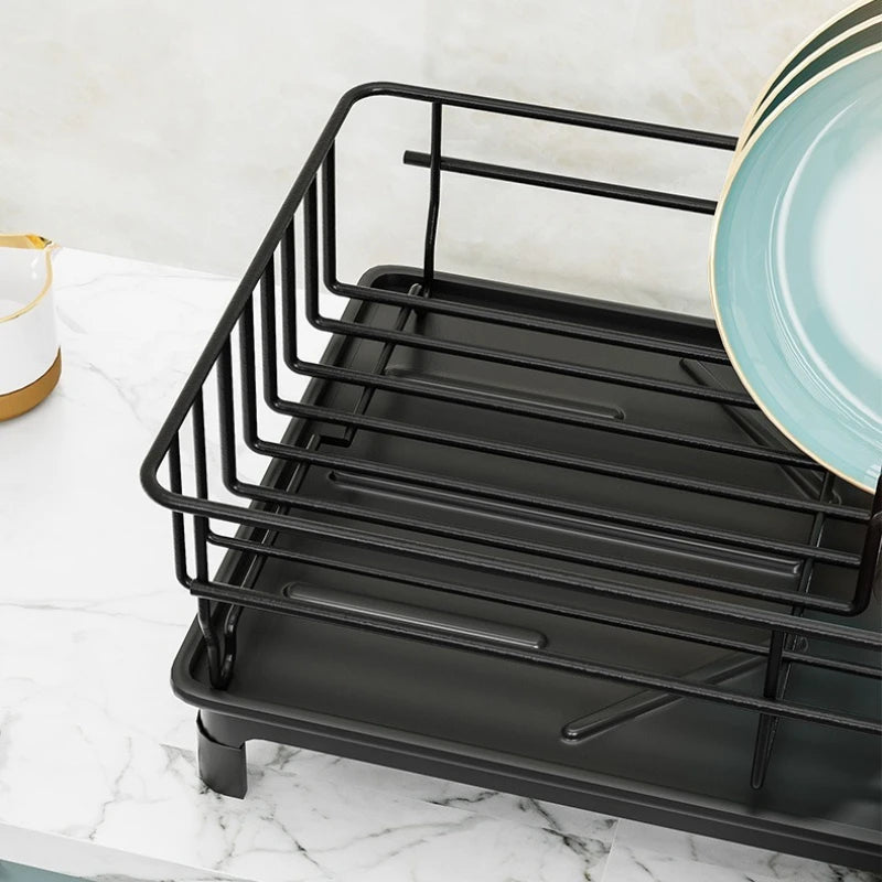 Single Layer Hollow Dish Rack Kitchen Countertop Rack with Drainage Tray Multifunctional Tableware Rack Rust Resistant Durable