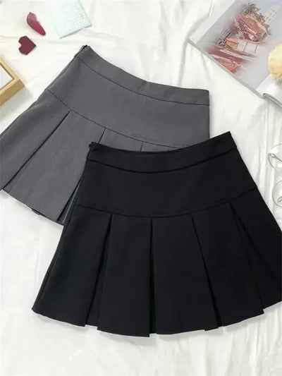 Vintage Gray Pleated Skirt Women Kawaii High Waist Mini Skirts Korean Fashion School Uniform Harajuku Streetwear Spring - Smarsty