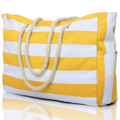 Waterproof Beach Bag Foldable Striped Zipper Outdoor Tote - Smarsty