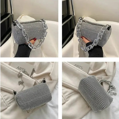 Rhinestone Bucket Bag Sparkling Crossbody Chain Bag - Smarsty