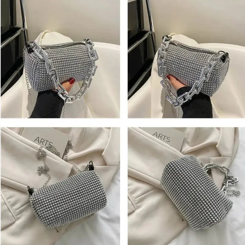 Rhinestone Bucket Bag Sparkling Crossbody Chain Bag - Smarsty