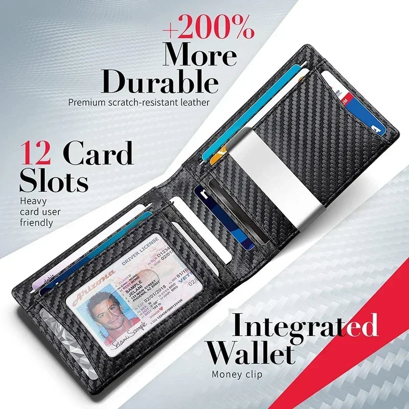 Rfid Carbon Fiber Luxury Men Wallets Money Bag Slim Thin Man Card Holder Wallet for Men Small Short Purse Male Vallet Billfold - Smarsty
