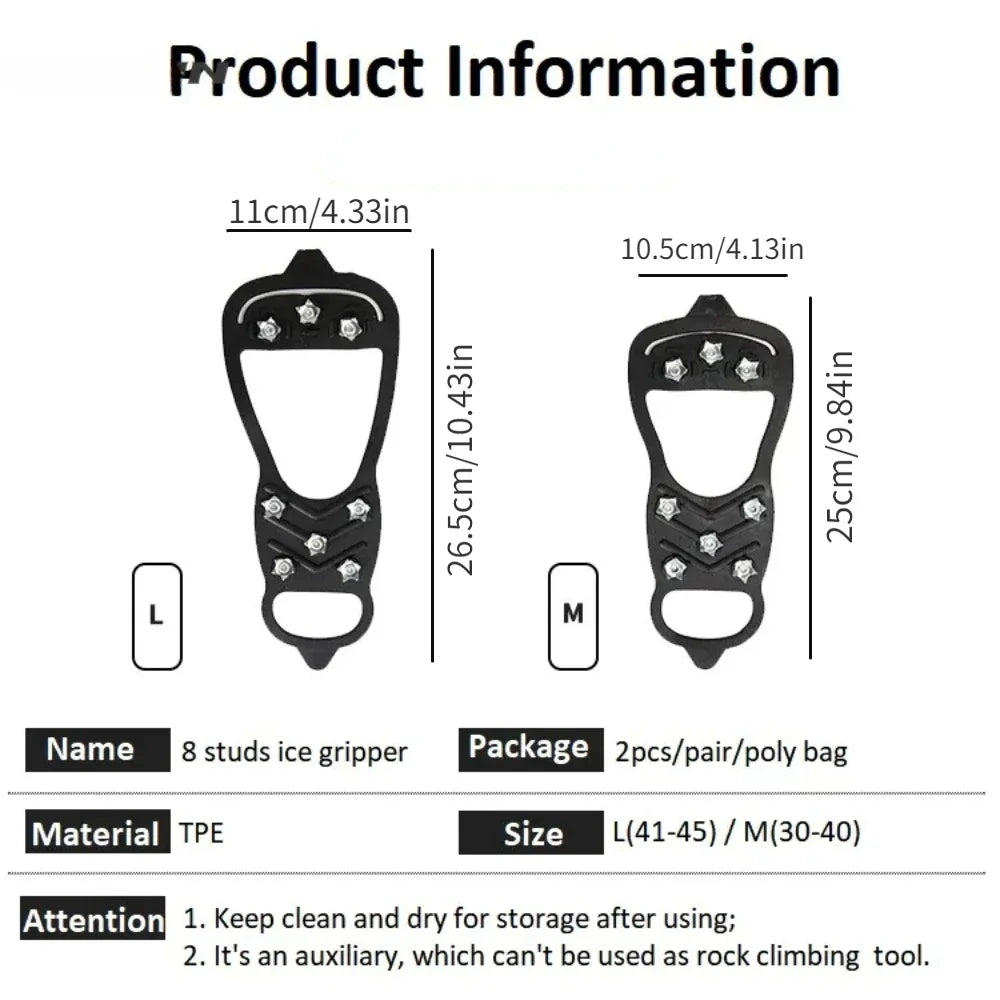 8 Teeth Ice Gripper Spike for Shoes Winter Outdoor Anti-Slip Hiking Mountain Climbing Ice Snow Crampons Anti-slip Shoe Covers - Smarsty