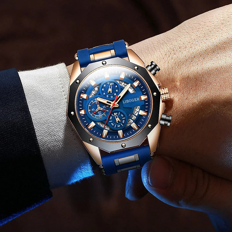 Fashion Men Watch with Auto Date and Silicone Strap - Smarsty