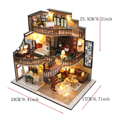 Wooden Doll House 3D Puzzle Assembly Building Model Kit Production Small Room Toys Home Bedroom Decoration With Furniture Light by Smarsty