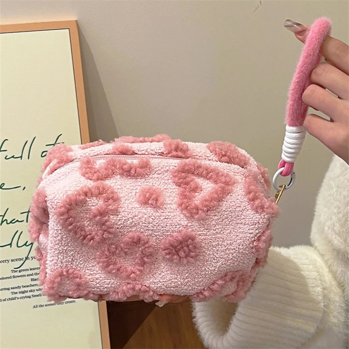 Soft Plush Makeup Bag Portable With Handle Travel Organizer - Smarsty