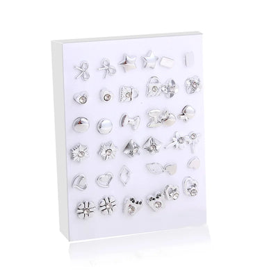 Gold and Silver Enamel Flower Heart Stud Earrings Set - Smarsty
