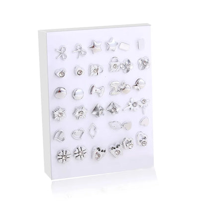 Gold and Silver Enamel Flower Heart Stud Earrings Set - Smarsty