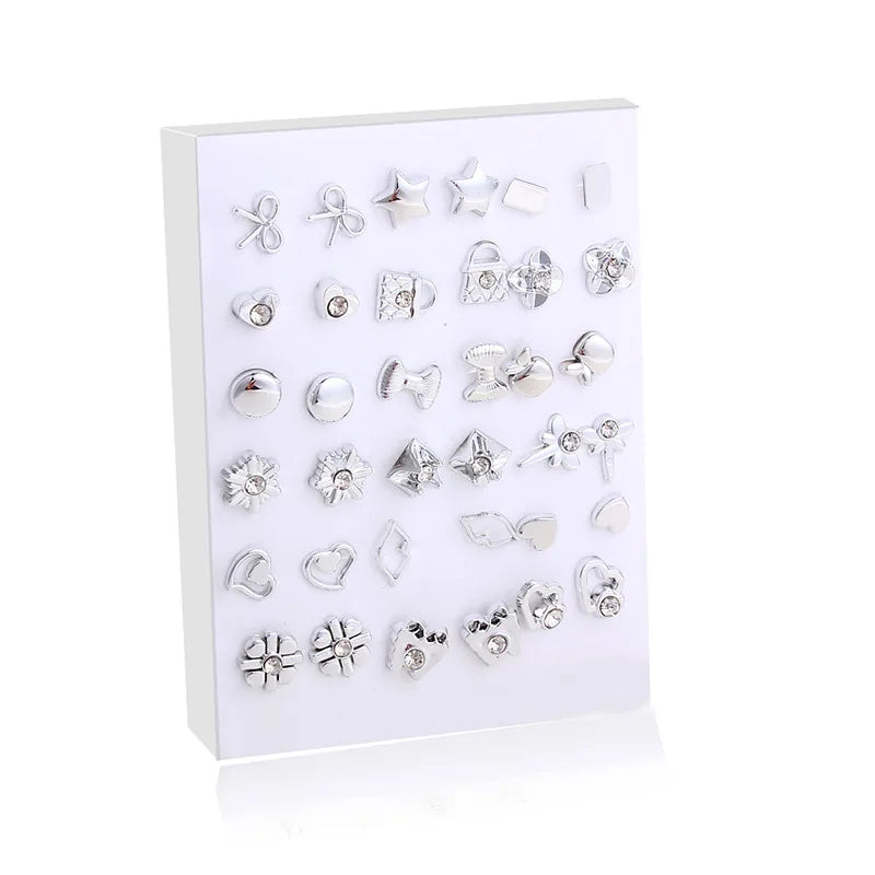 Gold and Silver Enamel Flower Heart Stud Earrings Set - Smarsty