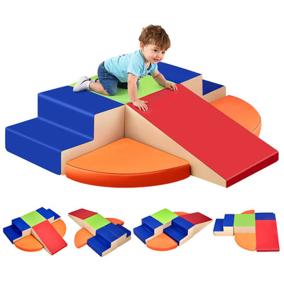 SucceBuy 6Pcs Kids Foam Climbing Toys Activity Playset PU Leather Indoor Crawl Climbing Blocks for Children Crawling & Sliding