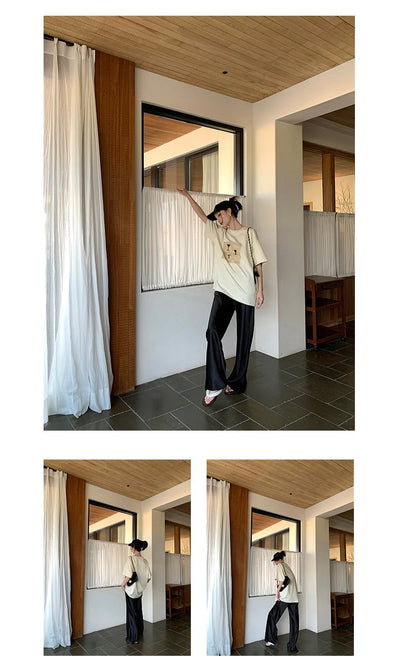 Satin Wide Leg Pants Long Floor Casual Pants Women's Summer - Smarsty