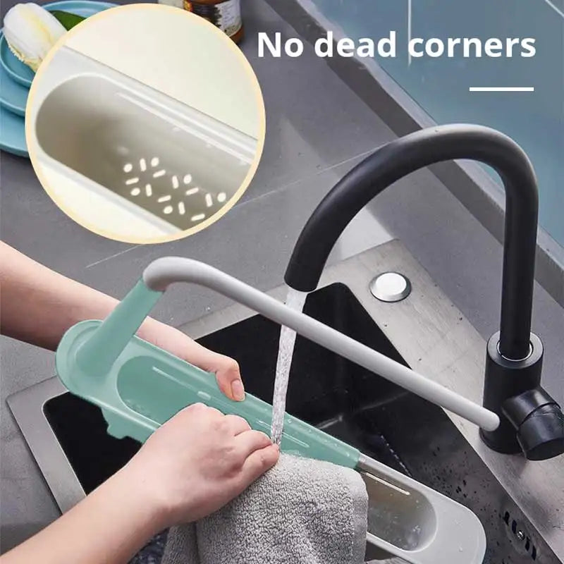 1Pc Multifunctional Telescopic Sink Storage Rack Upgraded Adjustable Sink Sponge Holder Expandable 2-in-1 For Home Kitchen by Smarsty