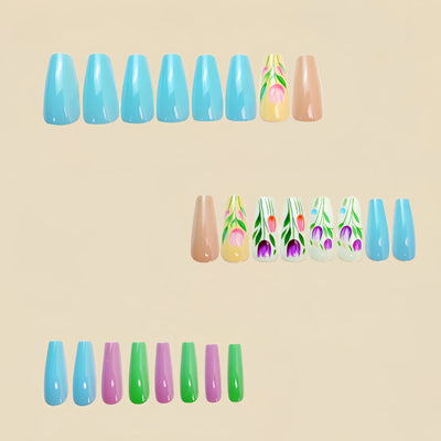 24 Piece Set Medium Long Press On Nails with Peach Flower Design - Smarsty