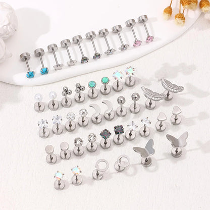 Stainless Steel Heart Moon Ear Studs Screw Back Cartilage - Smarsty