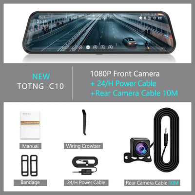 10 Inch Touch Screen Dash Cam Front And Rear Cameras - Smarsty