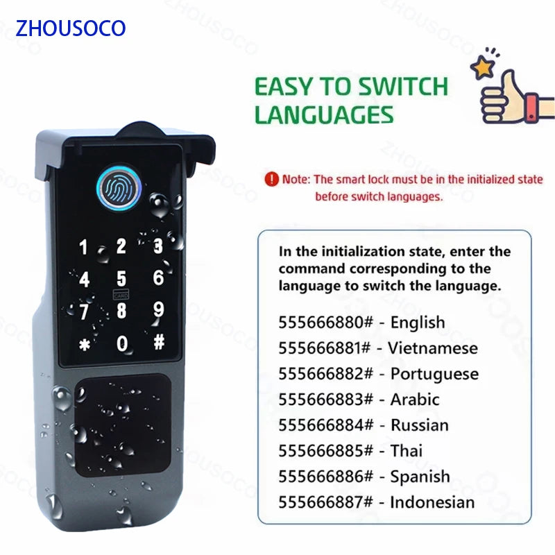 Waterproof Smart Door Lock with Bluetooth and WiFi Control - Smarsty