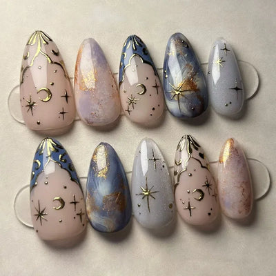 Colorful Press On Almond Nails Set with Pearl Flowers - Smarsty