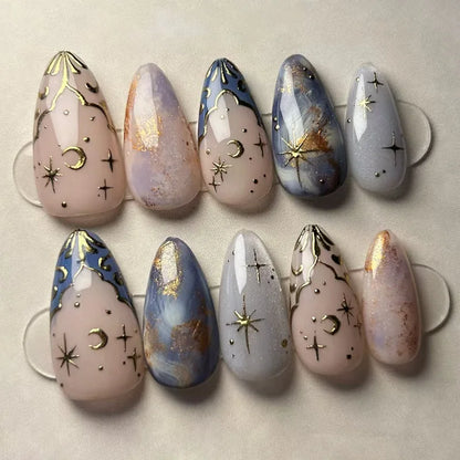Colorful Press On Almond Nails Set with Pearl Flowers - Smarsty