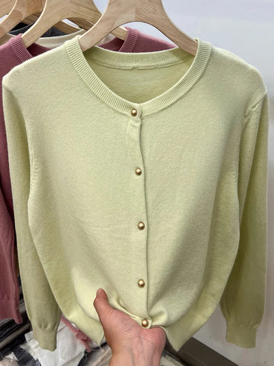 AOSSVIAO Long Sleeve Sweaters Cardigan Spring Autumn Women O-Neck Knitwear Tops Clothing Fashion Basic Tops - Smarsty