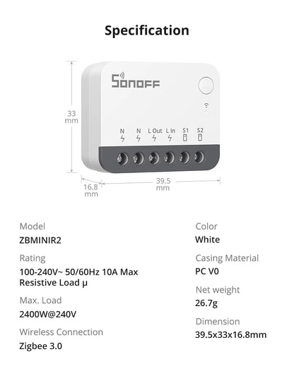 SONOFF ZBMINIR2 Zigbee Smart Switch with Remote Control - Smarsty