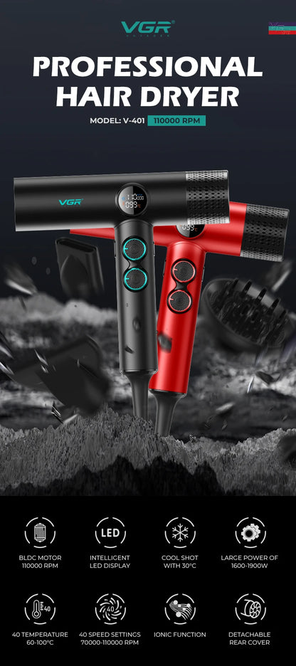Professional VGR Hair Dryer with Hot and Cold Settings - Smarsty