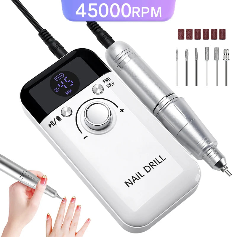 45000RPM Portable Nail Drill Machine for Low Noise Manicure - Smarsty