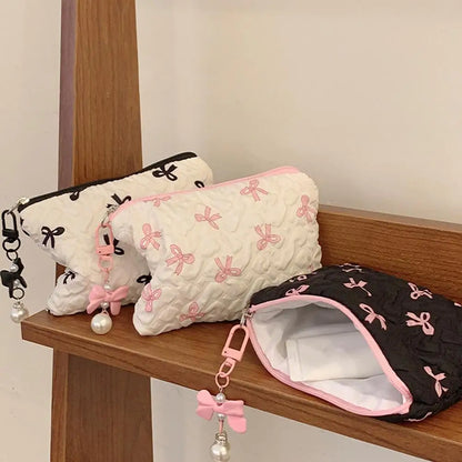 Bow Canvas Makeup Bag Large Capacity Travel Organizer - Smarsty