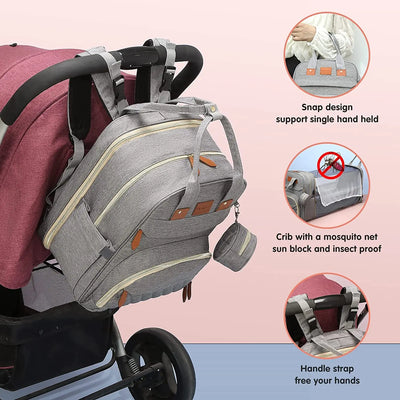 3 In 1 Diaper Bag Backpack Foldable Baby Bed Waterproof Travel Bag with USB Charge Diaper Bag Backpack with Changing Bed 3 types by Smarsty
