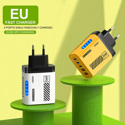 5 Ports Fast Charger Type C Quick Charge 3.0 USB C Wall Charger Adapter For iPhone 17 Pro Samsung Xiaomi mi PD USB Fast Charging - Smarsty
