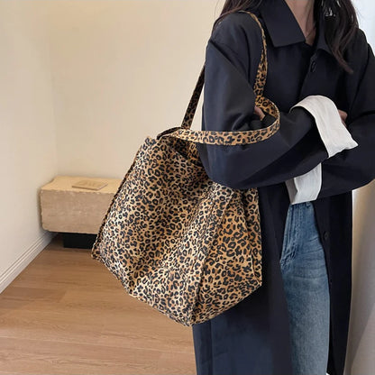 Leopard Pattern Tote Bag Vintage Canvas With Large Capacity - Smarsty