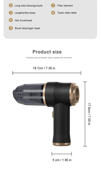 High Power Car Blower Vacuum, 2-in-1 Strong Suction & Blowing, Portable for Auto/Home Cleaning, Dust Removal from Seat/Mat/Trunk - Smarsty