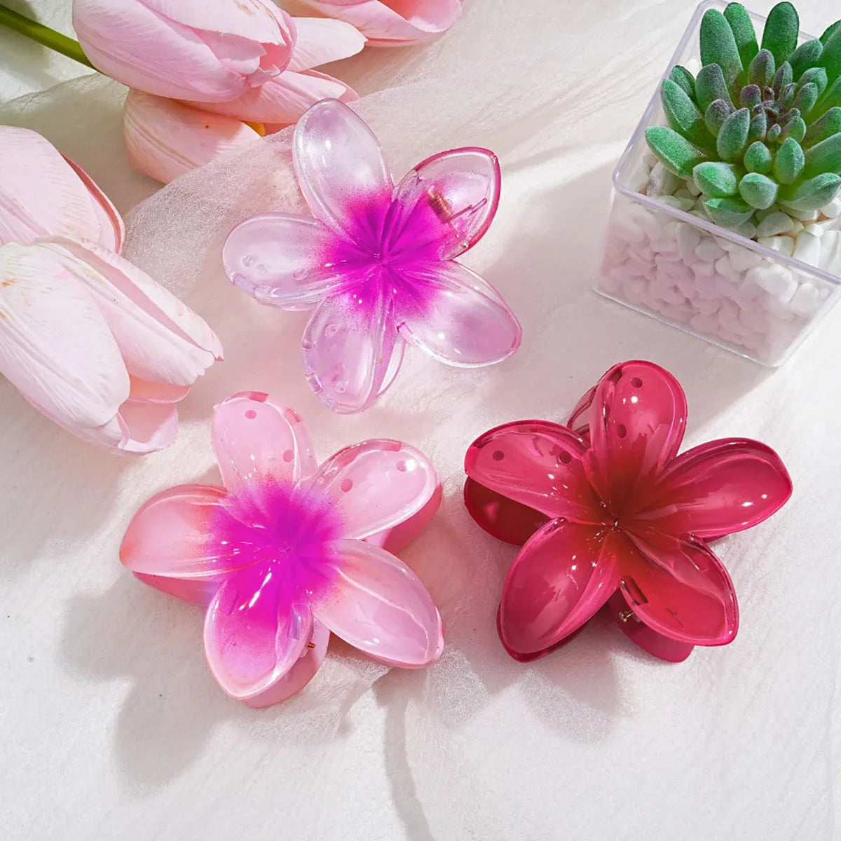 3 Piece Summer Floral Hair Claw Clips For Beach Lightweight - Smarsty