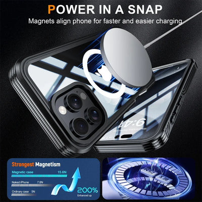 Full Body Protection Magnetic Case for iPhone 16 Pro Max 16e 15 Plus Cover Tempered Glass Magsafe Shockproof Fundas Coque Capa