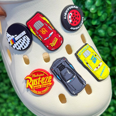 1/6pcs Disney Lightning Mcqueen PVC Shoes Charms Miniso Cars Slippers Buckle Decorations Fit Boys Birthday Gift - Smarsty