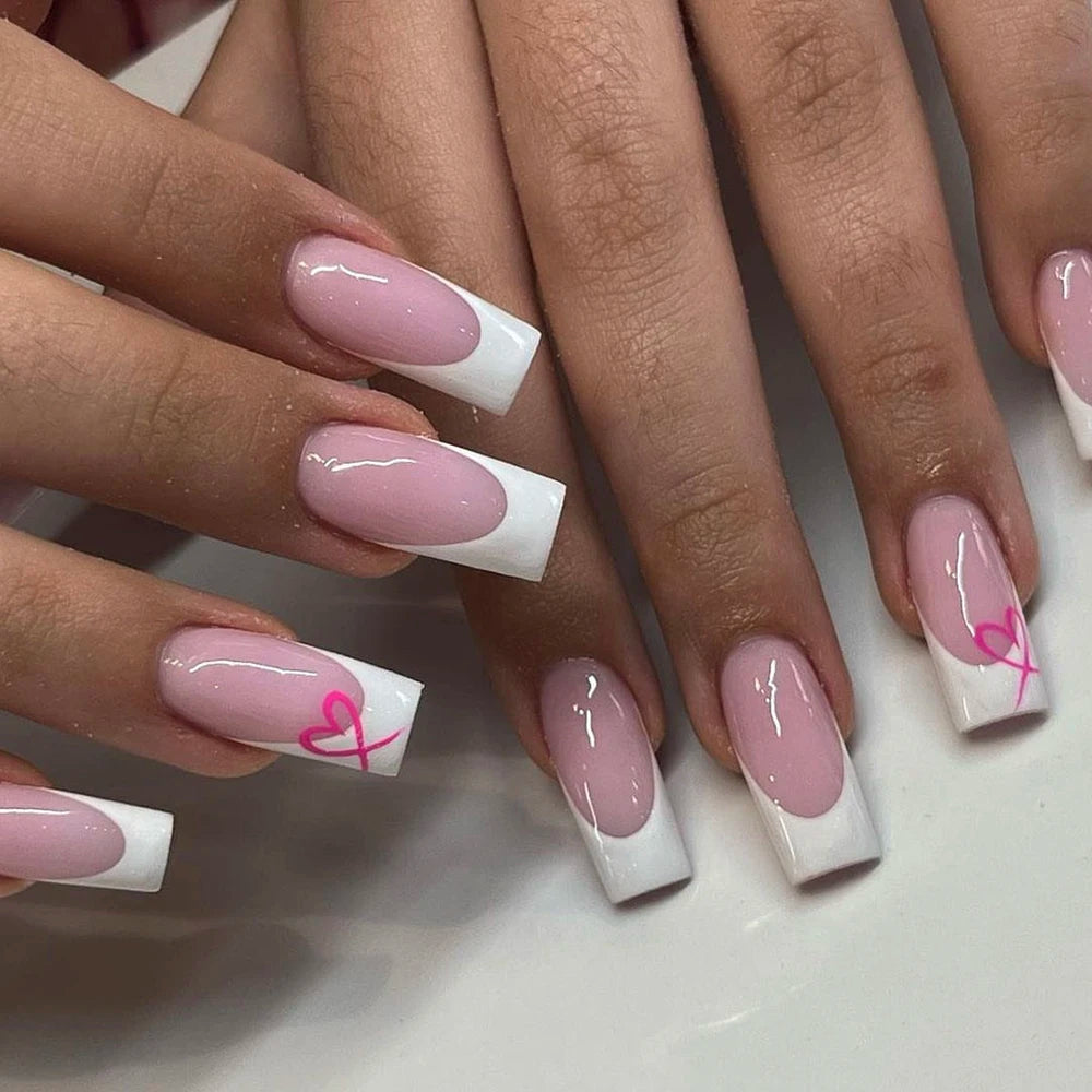 24 Piece Short Fake Nails Set with Glitter Tips - Smarsty