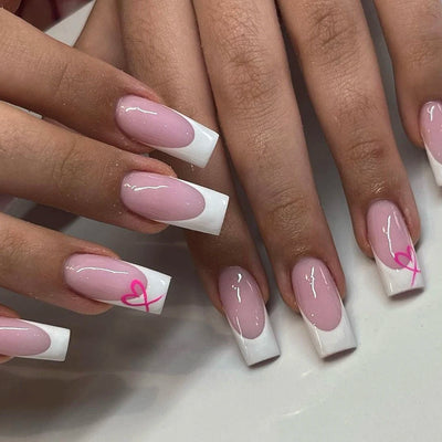 24 Piece Short Square Fake Nails with French Tips - Smarsty