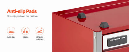 SucceBuy 5-Drawer 8.6in Metal Tool Box Red/Black Portable Small Tool Chest with PP Feet Pads for Garage Workshop Tools Storage