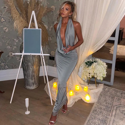 Dulzura Autumn Women Halter Backless Midi Dress For Women Bodycon Sexy Party Elegant Outfits Evening Birthday Clothes Y2K 2024 - Smarsty