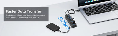 USB 3.0 Hub 7 Port High Speed Powered Switch Cable - Smarsty