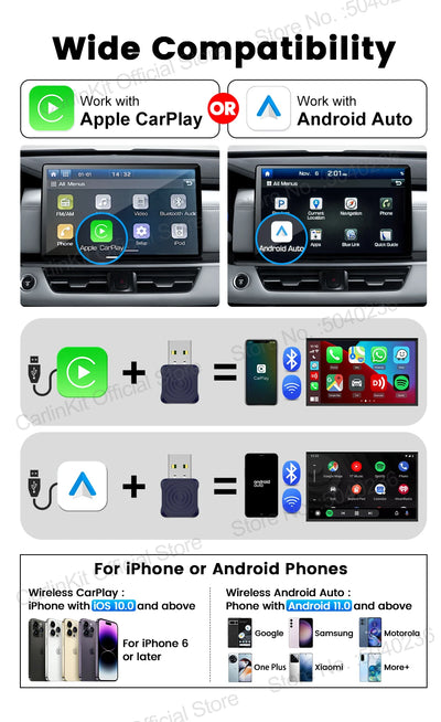 CarlinKit 5.0 Mini Ultra Wireless Adapter Wireless CarPlay Android Auto For OEM Car Plug and Play WiFi Bluetooth Auto Connection - Smarsty